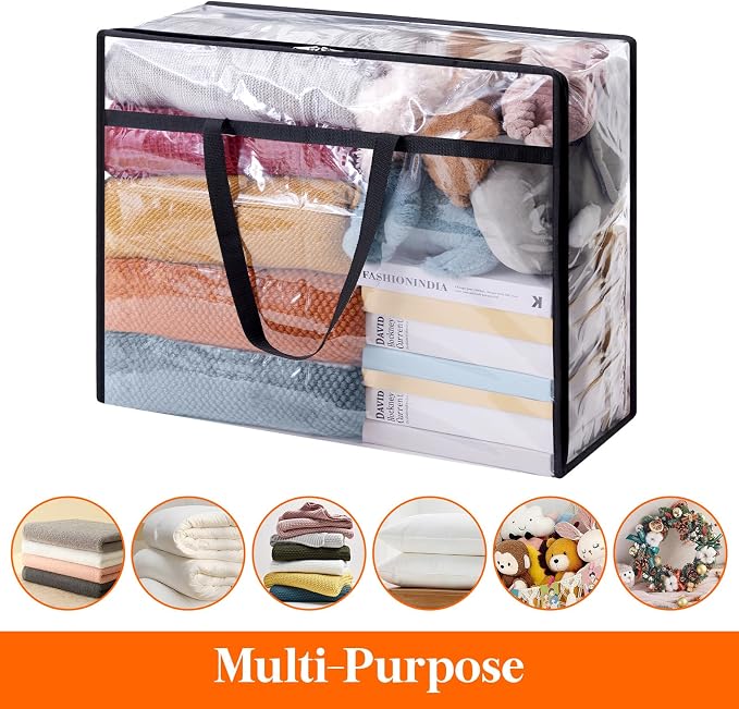 Lifewit 2 Pack Clear Clothes Storage Bags, 95L Plastic Blanket Storage Bag, Vinyl Foldable Moving Bags with Zipper, Closet Organizers and Storage Containers for Bedding, Duvet, Comforter
