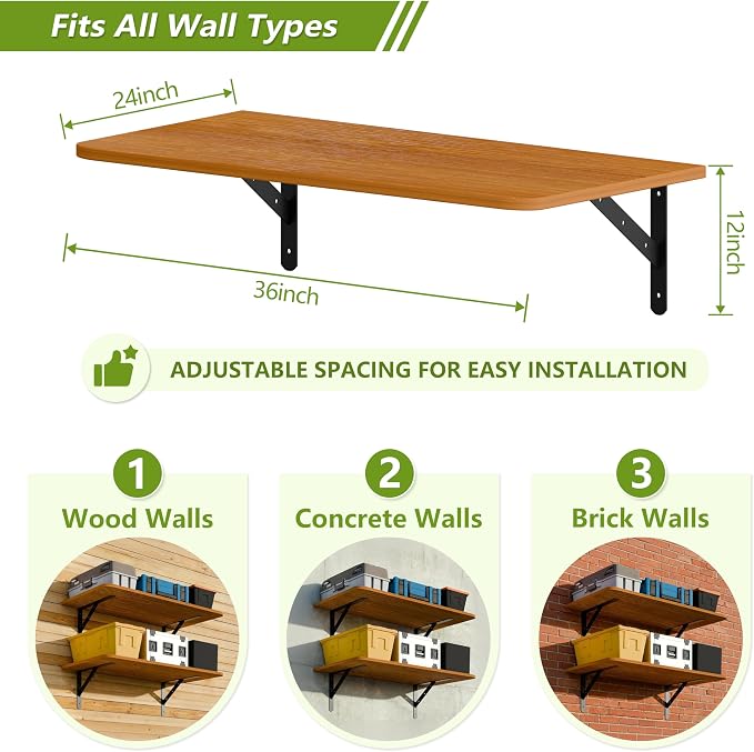 Dogsky 2-Pack Garage Storage Shelving Wall Mounted, 3x2Ft (36x24In) Heavy Duty Wood Floating Wall Shelf, 300lbs Capacity Shelves for Garage, Closets, Utility Rooms and Kitchens, Teak