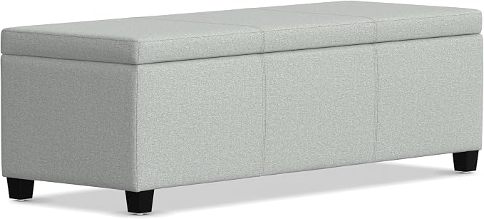 SIMPLIHOME Avalon Storage Ottoman Bench - 48" Wide x 16" High Upholstered Linen Look Fabric Rectangular Lift-Top Ottoman in Light Stone Grey, Transitional Bench for Living Room with High-Density Foam