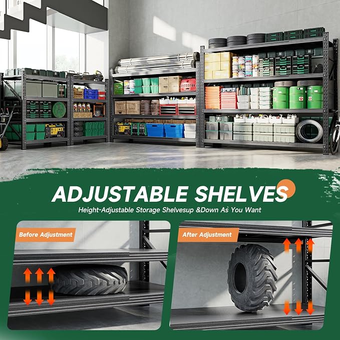 Letaya 68" W Storage Shelves Heavy Duty, 7000LBS Garage Shelving Units, 4 Tier Adjustable Utility Rack Shelf,Large Metal Industrial Shelves,for Shop,Warehouse,Basement,Black (68" W x 24" D x 64" H)