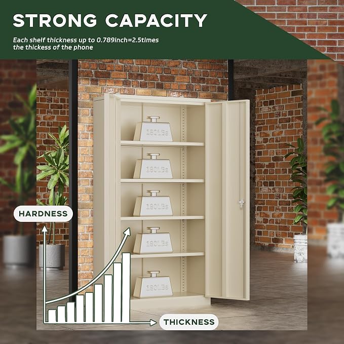Greenvelly Metal Garage Storage Cabinet with Locking Doors, 72" Grey Lockable Storage Cabinet with Adjustable Shelves, Steel Tool Cabinets,Metal File Cabinet for Home Office, Garage (36" W x 18" D)