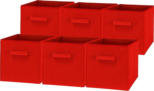 Simple Houseware 11-Inch Foldable Cube Storage Bins, Red, 6-Pack | Lightweight & Durable Structure Fabric Cubes Organizer for Closet or Shelves