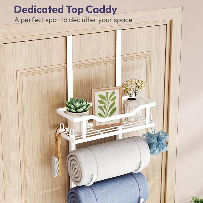 SWTYMIKI Over the Door Towel Rack - 9 Tier Towel Racks for Bathroom Wall Mounted, Towel Holder with Shelf, Hanging Rolled Towel Storage Organizer for Small Bathroom, Camper, RV, White