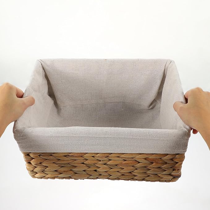 Toyvian Woven Storage Basket with Liner, Handwoven Straw and Seagrass Desktop Organizer, Decorative Sundries Container for Home Shelves and Household Storage
