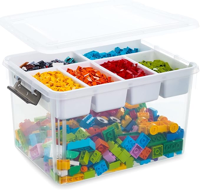 Citylife 17QT Clear Craft Organizers and Storage Box with Removable Tray | Stackable Art Supply Organizer Storage Bins with Lids for Beads, Markers, Sewing, Tools, Playdoh, Toys, Made in USA