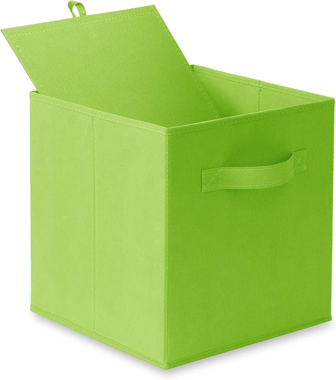 Casafield Set of 6 Collapsible Fabric Cube Storage Bins, Lime Green - 11" Foldable Cloth Baskets for Shelves, Cubby Organizers & More