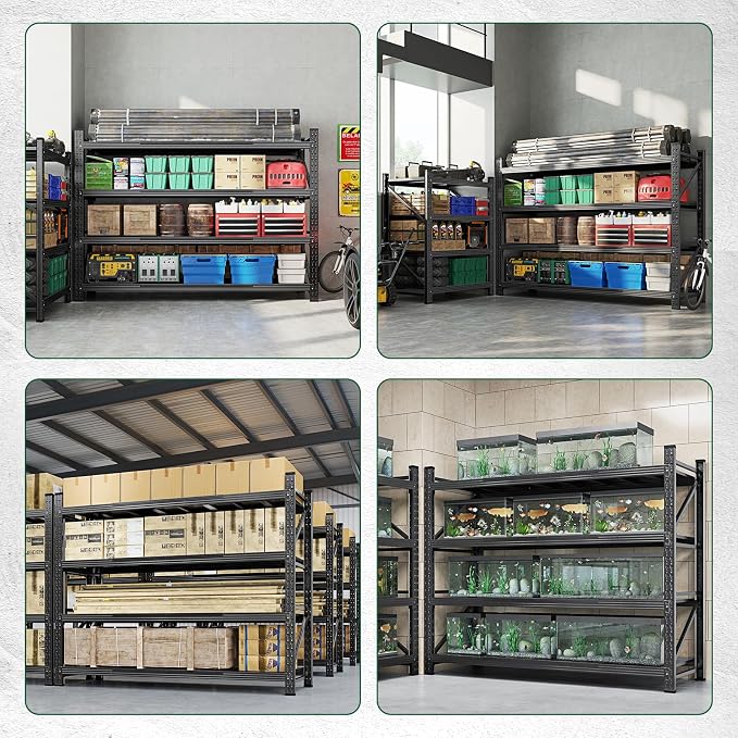 Letaya 71.3" W Metal Storage Shelves,5000LBS Heavy Duty Garage Shelving Units, 4 Tier Adjustable Utility Rack Shelf,Large Industrial Shelves,for Shop,Warehouse,Black (71.3" W x 24" D x 70" H)