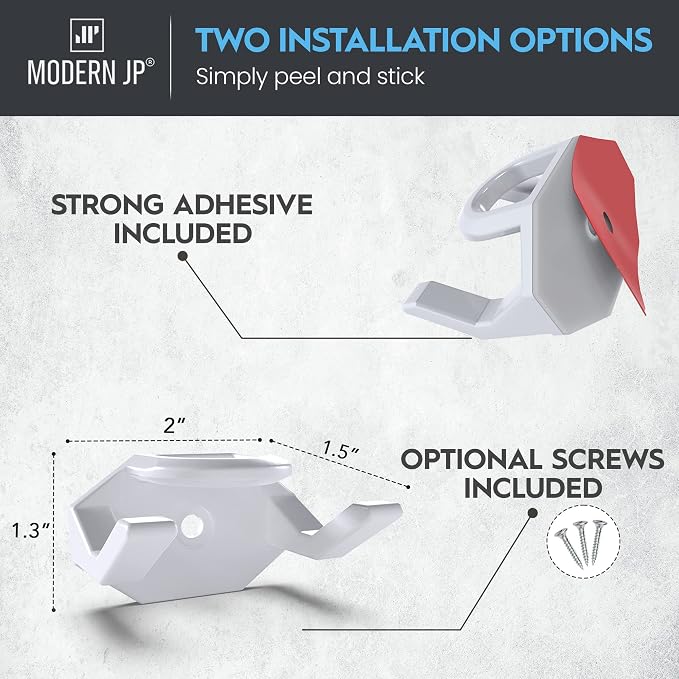 Adhesive Hat Hooks for Wall (8-Pack) - Hat Rack for Baseball Caps, Minimalist Hat Display, Strong Hold Hat Hangers for Wall - USA Patented, White
