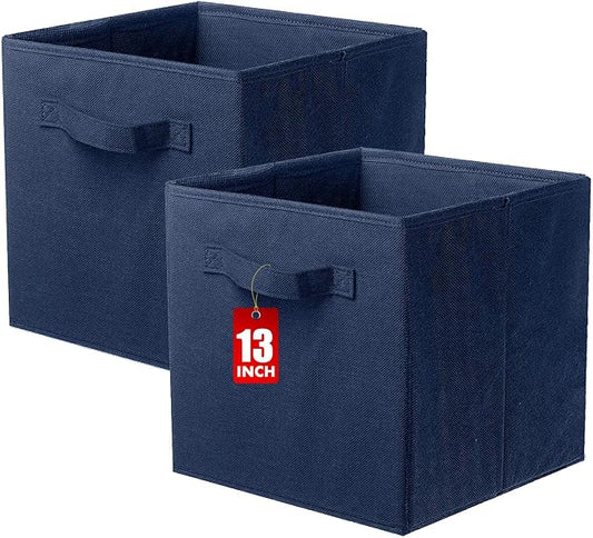 ShellKingdom Storage Bins, Foldable Fabric Storage Cube And Cloth Organizer | Storage Drawer For Closet And Toys, 13 X 13 X 13 INCH, 2 Pack (Dark Blue)