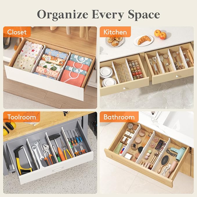 Lifewit 8 Pack 5" High Drawer Dividers for Clothes, 11.5"-18.5" Expandable Dresser Drawer Organizers, Adjustable White Plastic Separators for Kitchen, Cabinet, Nursery, Socks & Underwear Storage