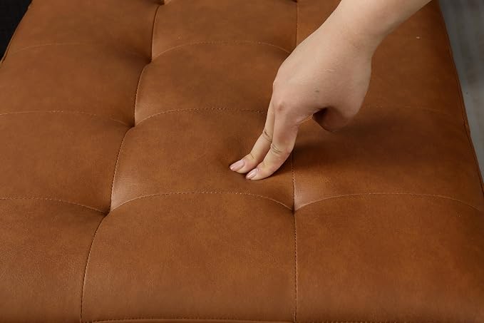 Joveco Storage Ottoman Bench, 33 Inches Faux Leather Rectangle Tufted Foot Stool for End Foot of Bed, Bedroom, Living Room,Vibrant Orange