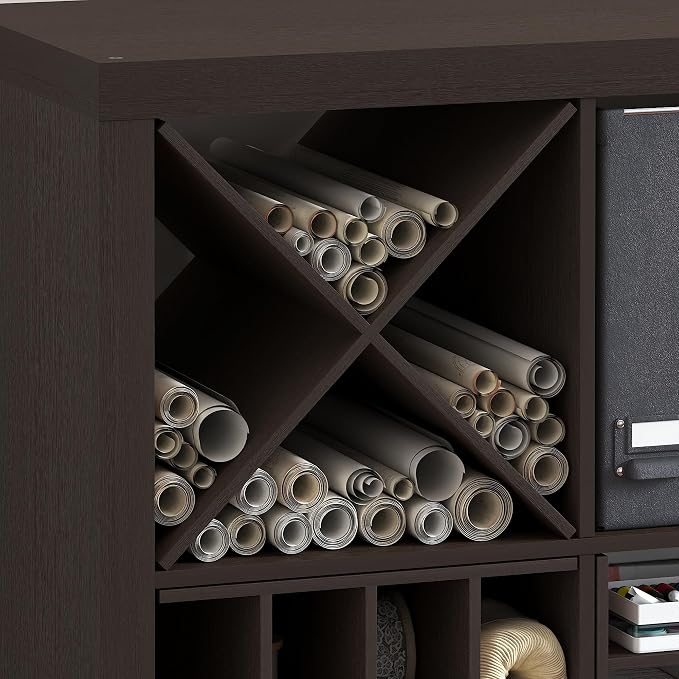 Furinno Cubicle X-Shelf Cube Insert, 3-Shelf Cube Organizer, Dark Oak | 12.9W x 12.9H, Accessory, Fits into Triple Thick Cubes Series, IKEA Kallax, for Organizers and Storage