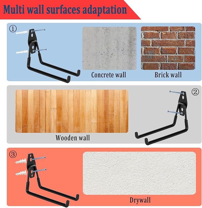 4 Pack Garage Hooks Heavy Duty, 7.4 inch Large Square Utility Hooks | Garage Tool Organizer Wall Mount, Utility Organizer for Ladders, Garden Tools, Bike, Ropes, Bulk Items