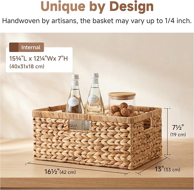 StorageWorks Extra Large Wicker Baskets for Organizing, Water Hyacinth Storage Basket with Built-in Handles, 1 Pack