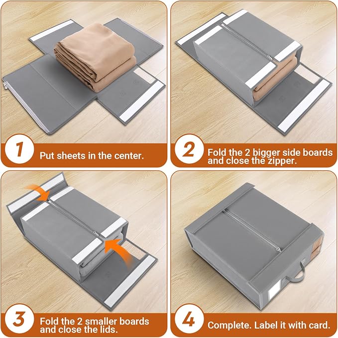 StorageTastic Bed Sheet Closet Organizers and Storage Under Bed Storage | Foldable Storage Containers with Window and Label,Storage and Organization for Bedding Sheets,Duvet Covers,Blankets,6 Pack