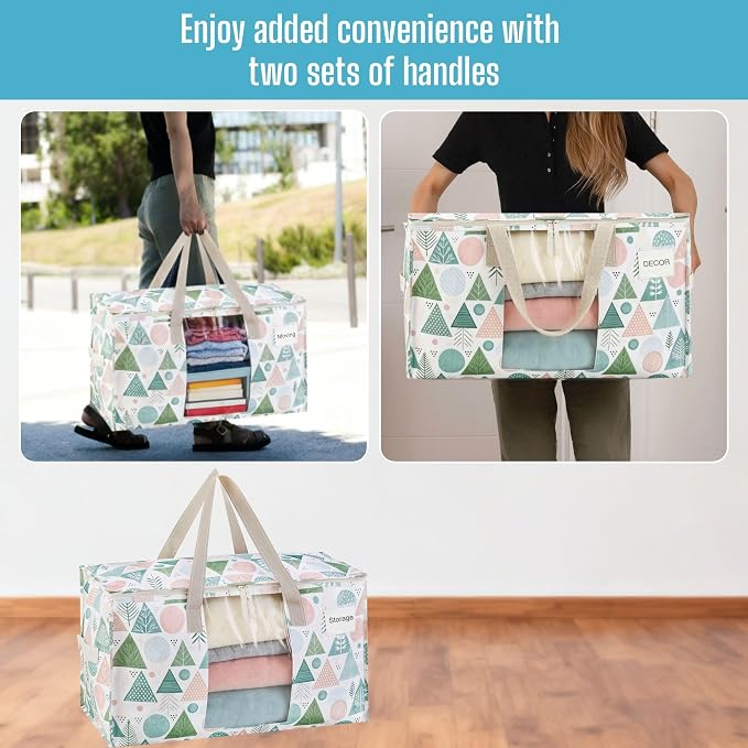 VENO 6 Pack Moving Bags, Large Christmas Storage Bins with lids, Packing Supplies for College, Alternative to Moving Boxes, Foldable, Heavy-Duty Tote, Christmas Pattern (Pastel Forest, 6 Pack)