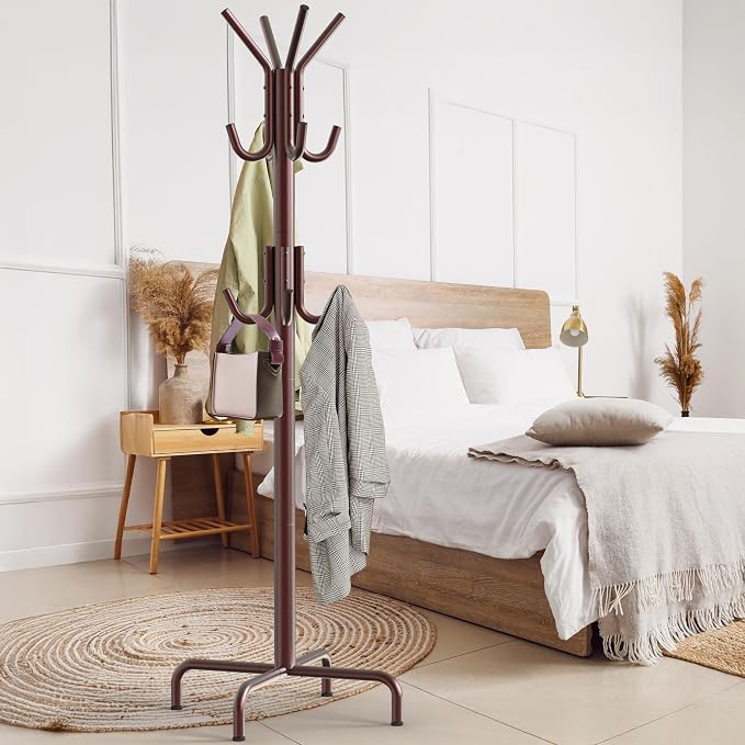 Simple Houseware Standing Coat/Hat Hanger Organizer Rack, 12 Hooks, Bronze | For Entryway, Bedroom, and Hallway