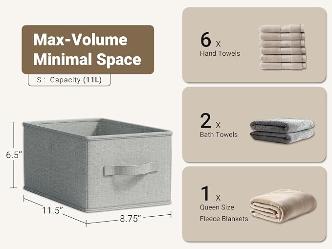 LayerSpace 3 Pack Fabric Storage Bins for Shelves | 11.5x8.75x6.5in Closet Storage Baskets | Collapsible Storage Bins | Fabric Closet Organizers with Handles | Light Gray | Thickened Rigid PP Panels, Cotton-linen Shelf Baskets, Measure 11.5"L x 8.75"W ...