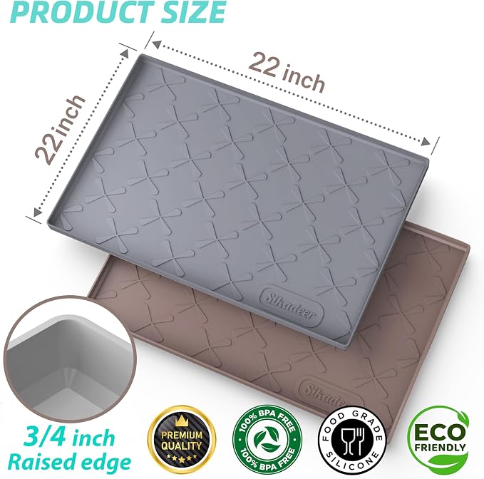 SIKADEER Waterproof Under Sink Mat Food-Grade Kitchen Shelf Liner 22" x 22" | Thick Raised Edge Cabinet Protector, BPA Free Kitchen Organizer and Storage, Non-Slip Dog & Cat Mat, Silicone Drying Mat