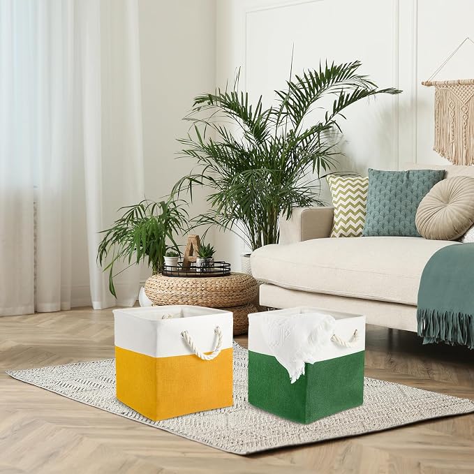 Geiserailie 6 Pcs 13 x 13 Inch Cube Storage Bins Fabric Storage Organizer Bins Foldable Cube Baskets with Sturdy Carry Handles Wicker Baskets for Home (Primary Colors)