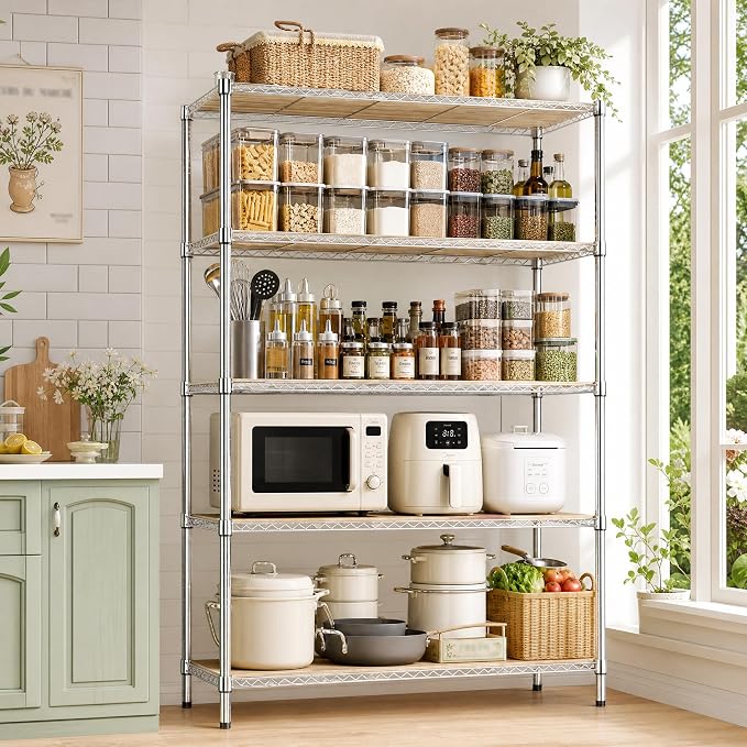 M MZG 5-Shelf Heavy Duty Garage Shelving Wire Adjustable Storage Rack for Kitchen Laundry Bathroom Pantry 1750 lbs Capacity Silver 15.8 x 45.3 x 70.4 Inch