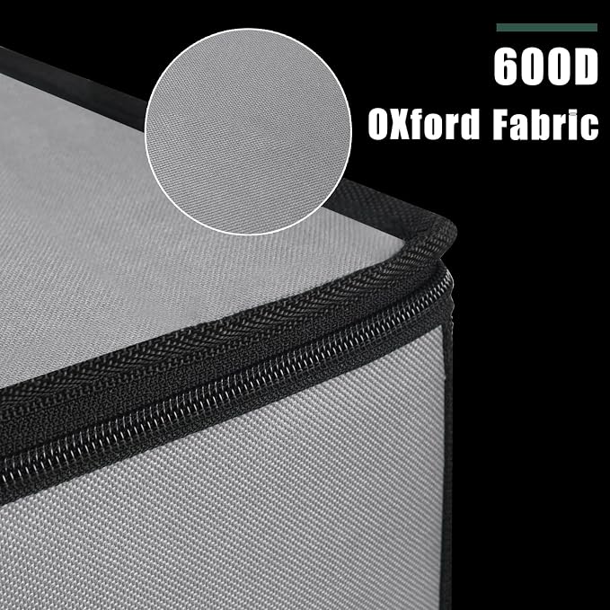 Christmas Ornament Storage Box with Dividers, Holds 64 Balls, Gray | 600D Oxford Fabric, Adjustable Dividers, Removable Trays, Dual Zippers, Reinforced Handles