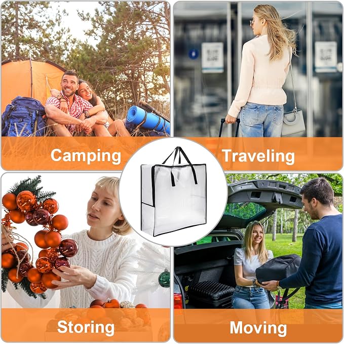Fasmov 4 Pack Oversized Clear Storage Bag with Handles and Zippers, Vinyl Storage Bag for Comforter, Blanket, Bedding, Duvet, Transparent Moving Tote, Under the Bed Storage, Garage Organizer