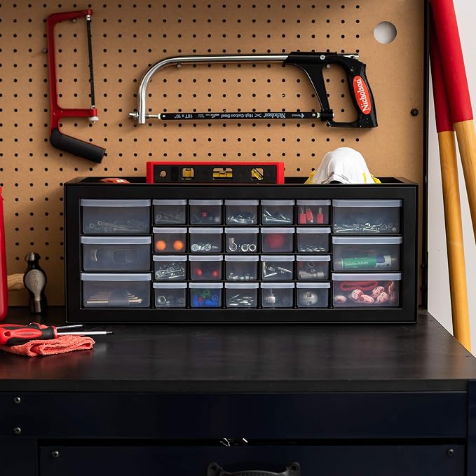 IRIS USA 26-Drawer Teacher Toolbox, 2 Pack, Craft Storage Drawers, Black | Wall mountable, Stackable, Building Bricks, Stickers, Crayons, Markers, Beads Organizer