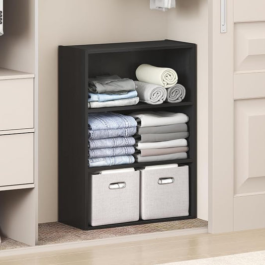 Furinno Reed Closet Organizers and Storage, 3-Tier Closet Organizer, Open Shelf Closet Storage, for Wardrobe, Bedroom, Living Room, Americano