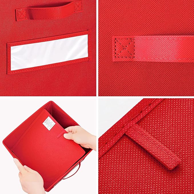 13x13x13 storage cube bins(Set of 8) Fabric storage cubes with 8 Labels Window Cards & a Pen, storage cubes 13x13, Collapsible 13 inch cube storage bins, Cubby Organizer Boxes, Red