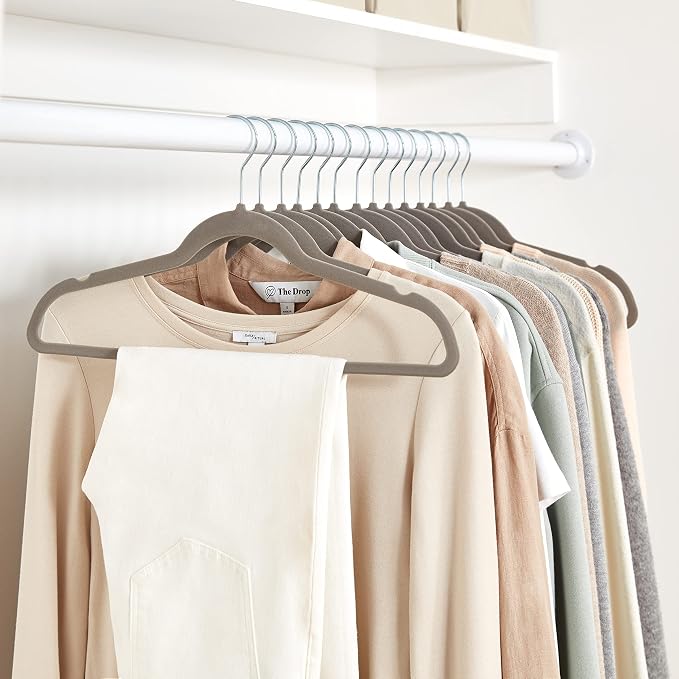 Amazon Basics Slim Velvet Non-Slip Space Saving Suit Clothes Hangers, Closet Organizer, Gray/Silver, 50-Pack