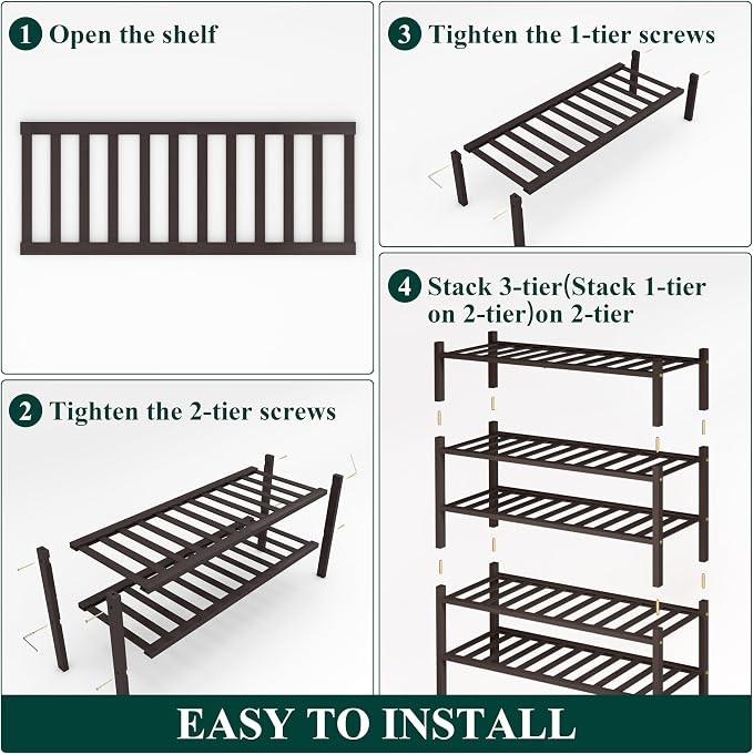 Smiry Bamboo Shoe Rack, 12 Vertical Slats, 5 Tier - 26.8" Wide, Brown | Stackable Free Standing Wooden Shoe Organizer, Wood Shoe Storage Shelf for Closet, Entryway
