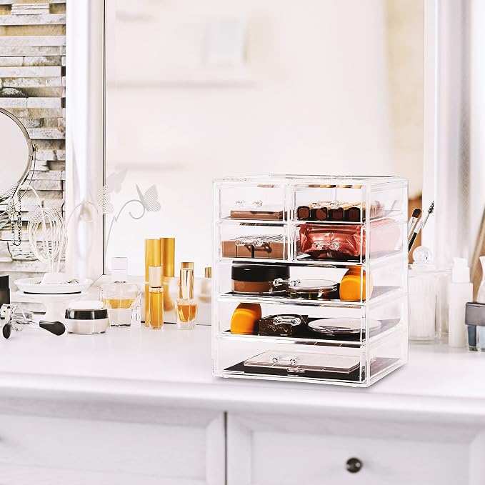 Sorbus Acrylic Makeup Organizer Set, 7-Drawer Vanity & Countertop Cosmetic Storage with Small & Wide Drawers, Clear Makeup Storage for Brushes, Lipsticks, Jewelry – Holiday Gift for Women & Teens