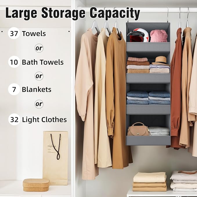 GRANNY SAYS 4-Shelf Hanging Organizer, Closet Hanging Shelves, Closet Hanging Storage Organizers, Organization for Bedroom, Living Room, Baby Nursery, Camper Accessories, Gray, 1-Pack