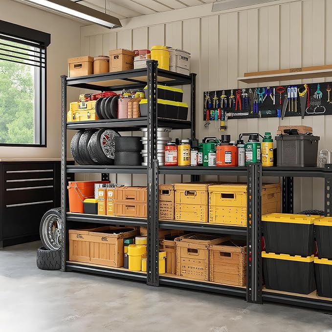 Garage Storage Shelves 2PCS, 60'' H Shelving Units and Storage, 2400 LBS Heavy Duty Shelving, Metal Garage Shelves for for Basement, Warehouse, Pantry, Closet, Kitchen 12" x 28'' x 60''