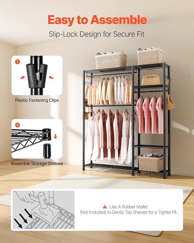 VEVOR Clothing Garment Rack, Heavy Duty Closet Wardrobe, Adjustable Tiers Clothes Racks with Steel Frame, for Bedroom, Clothing Store, Hallway