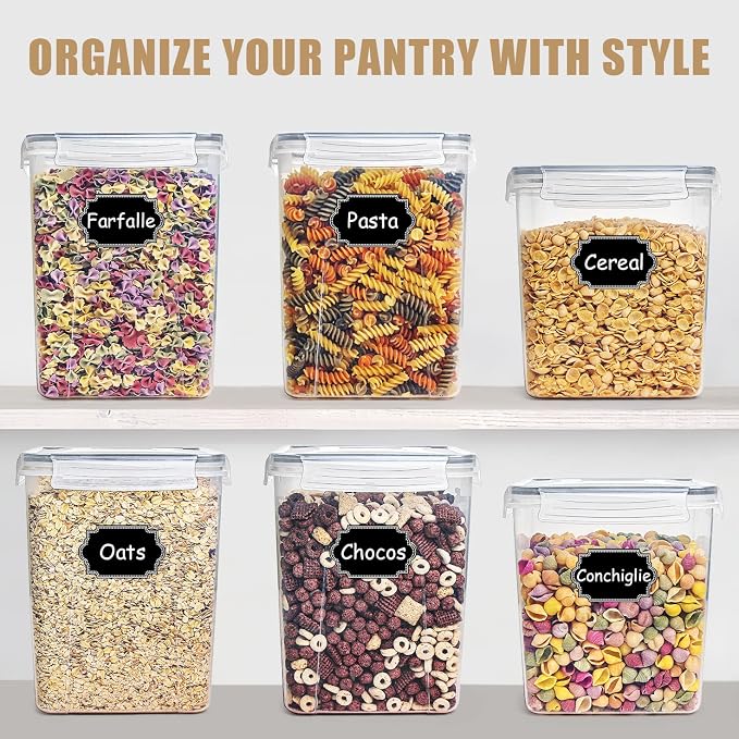 Wildone Flour Storage Containers 5.2L, 4 PCS Food Storage Containers, Gray | For Bulk Flour and Sugar Storage, Airtight Seal, BPA Free, Food Grade Material, 20 Labels Included