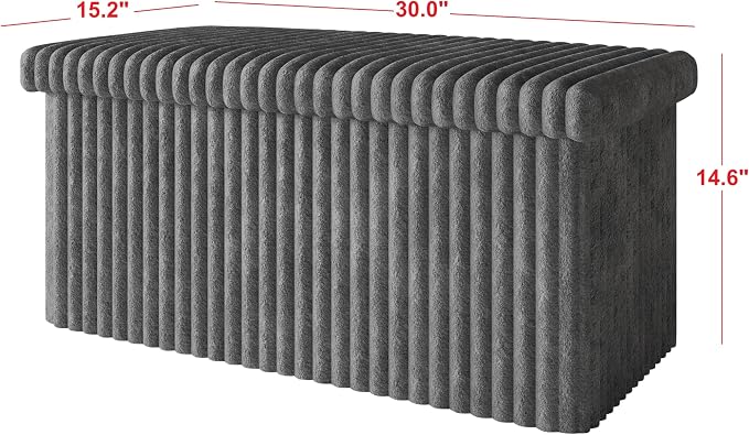 HOME DESIGN Florence 30" Upholstered Folding Storage Bench, Tufted Top, Space-Saving Storage, Gray Corduroy Fabric
