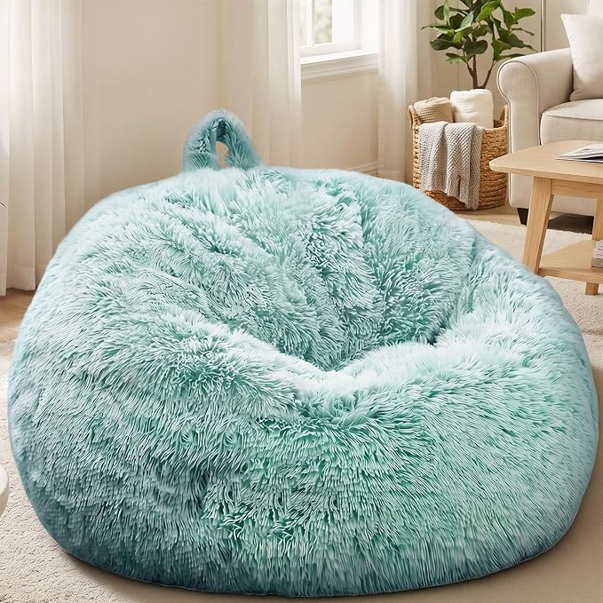 Stuffed Animal Storage Bean Bag Chair Cover, Soft Bean Bag Cover | Fluffy Faux Fur Stuffed Animal Storage Chair, Non-Slip Bottom, Fill with Plush Toys or Blankets, for Kids Teens Adults Girls