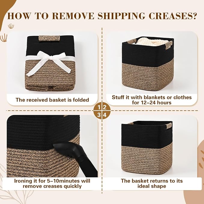 13 Inch Storage Cubes, 3 Pack Cube Storage Bins for Organizing, Cotton Rope Woven Baskets for Shelves, Bathroom, Kids Room, Closets, Baby Nursery