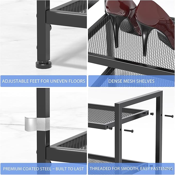2 Tier Shoe Rack, Expandable Shoe Rack for Closet, Adjustable Shoe Organizer for Entryway, Shoe Storage Organizer for Door Entrance, Garage, Bedroom