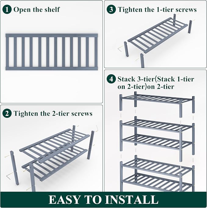 Smiry Bamboo Shoe Rack, 14 Vertical Slats, 5 Tier - 26.8" Wide, Grey | Stackable Free Standing Wooden Shoe Organizer, Wood Shoe Storage Shelf for Closet, Entryway, Thicher Leg