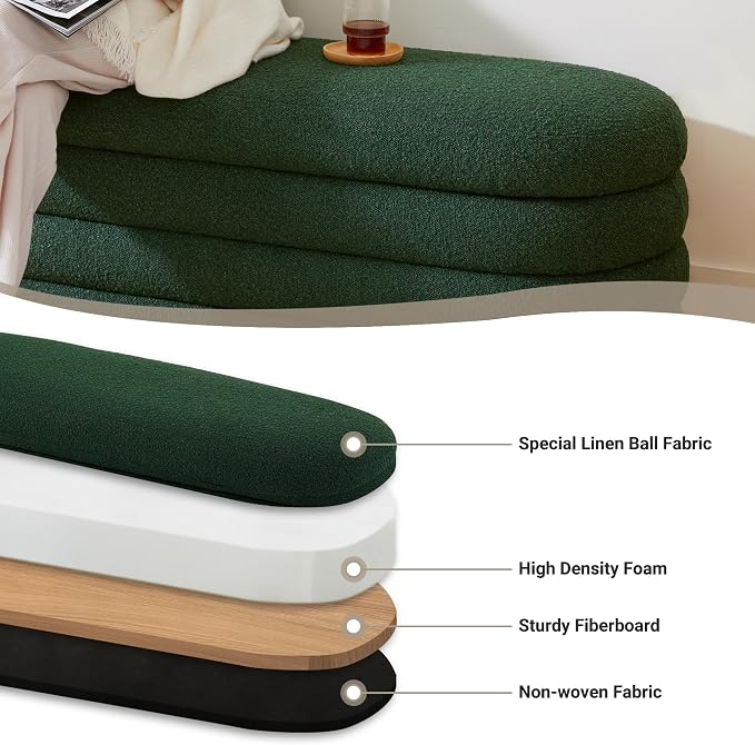 Busaurus Storage Ottoman Bench 49.2 Inch Upholstered Fabric Storage Bench for Bedroom End of Bed Aesthetic Large Oval Ottoman for Living Room(Dark Green)