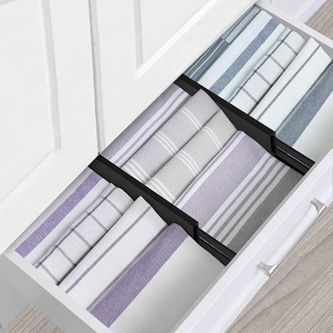Utoplike Bamboo Kitchen Drawer Divider, Black Utensil Drawers Organizer | Adjustable, Spring Loaded, Works in Kitchen, Dresser, Bathroom, Bedroom, Drawer, Desk, 2.4" H, Fit 17.8"-20.6" Inner Drawer