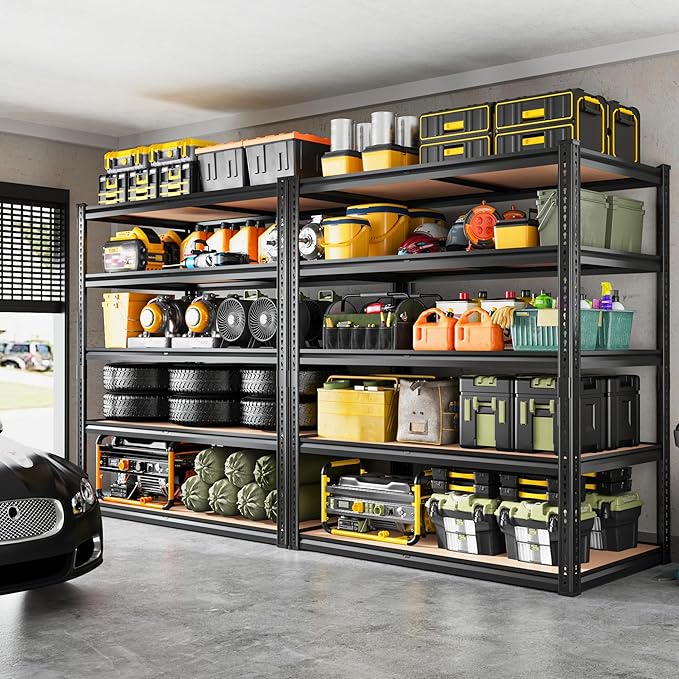 ROOMFAVE 72" H Storage Shelves 5 Tier Garage Shelving Heavy Duty,2050LBS Adjustable Metal Shelving Unit, Garage Shelves for Basement, Warehouse, Pantry, Closet, 72" H x 35.5" W x 16" D, Black,4PCS