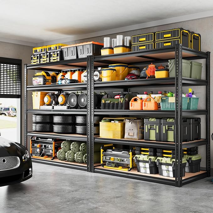 ROOMFAVE Garage Shelving Adjustable 5 Tier Storage Shelves Heavy Duty 72" H | 2200LBS Heavy Duty Metal Shelving Utility Rack for Basement, Warehouse, Commercial, Pantry, 35.5" L x 16" W x 72" H,Black