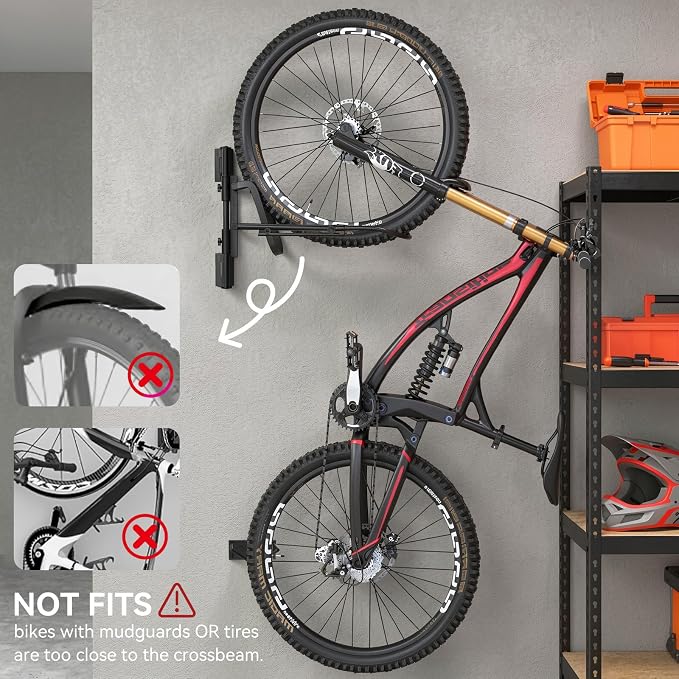 Housolution Swivel Bike Wall Mount, [2 Pack] No Lifting Bike Rack for Wheels Sizes up to 29'', Bike Hangers for Garage, Space-Saving Bike Rack Garage, Bike Hanger for Bikes with Max 3.5'' Tire Width | No Lifting Bike Rack for Garage, Space-Saving Bike ...