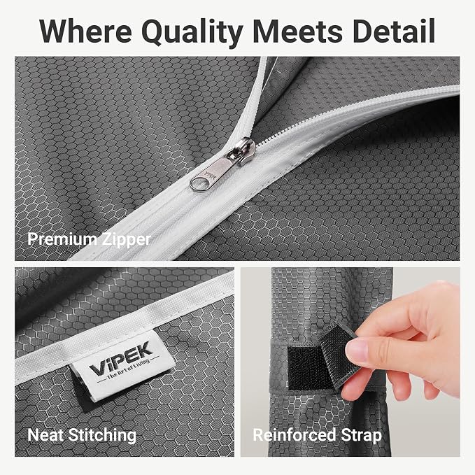 VIPEK R3C Covered Clothing Rack for Hanging Clothes Rolling Closet | Lockable Wheels, Adjustable Wire Shelving Heavy Duty, Metal Side Hooks, Polyester Cover, 374lbs Space-Saving for Home