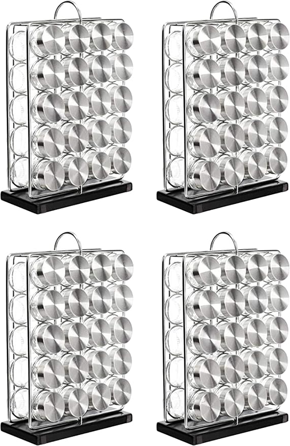 Amazon Basics 20 Jars Spice Organizer Rack, Silver (Pack of 4)