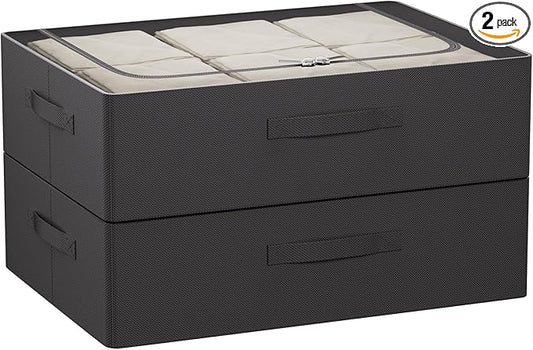 CYhom Under Bed Storage Bins Frame Storage Box Oxford Fabric Sturdy Underbed Container Foldable Stackable Large Capacity Clothes Organizer